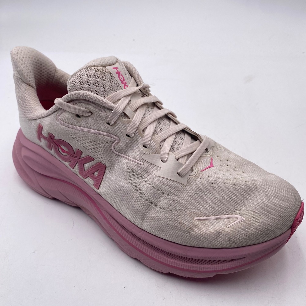 Hoka One One Clifton 10 Running Shoes Womens 9B Pink Rose Cream Mesh Sneakers